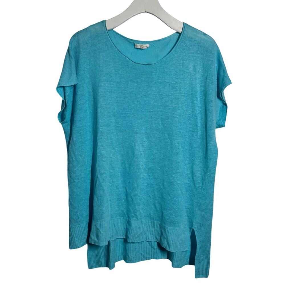 Eileen Fisher Cap Sleeve Linen Tunic Top Women XS Ocean Blue Coastal Beach Vacay